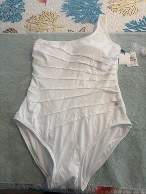 Calvin Klein One-Shoulder White One-Piece Swimsuit